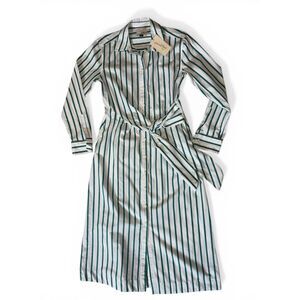 629 Universal Thread White Green Striped Belted Shirt Dress